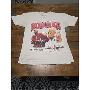Rodman Apparel Warmup T Shirt Dennis Rodman The Worm Graphic Cream Mens Size M